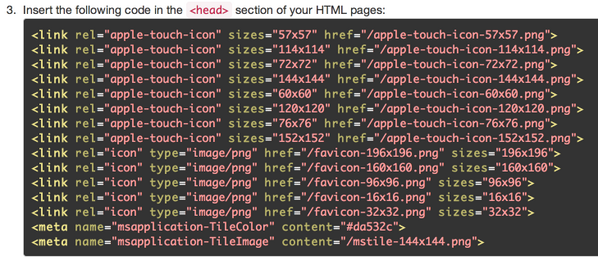 very long snippet to put in your source code for every favicon declaration
