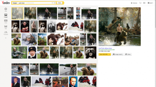 Recherche “Putin bear” dans Yandex